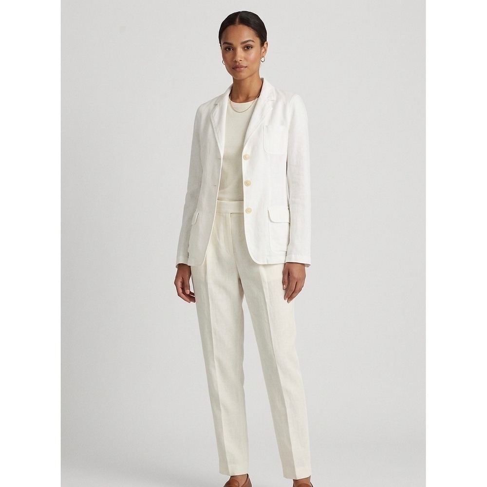 Lauren Ralph Lauren White 100% Linen Blazer Jacket 3 Button Classic Size 12 - Picture 1 of 7